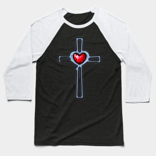 Cross Ruby Red Gemstone Heart Baseball T-Shirt